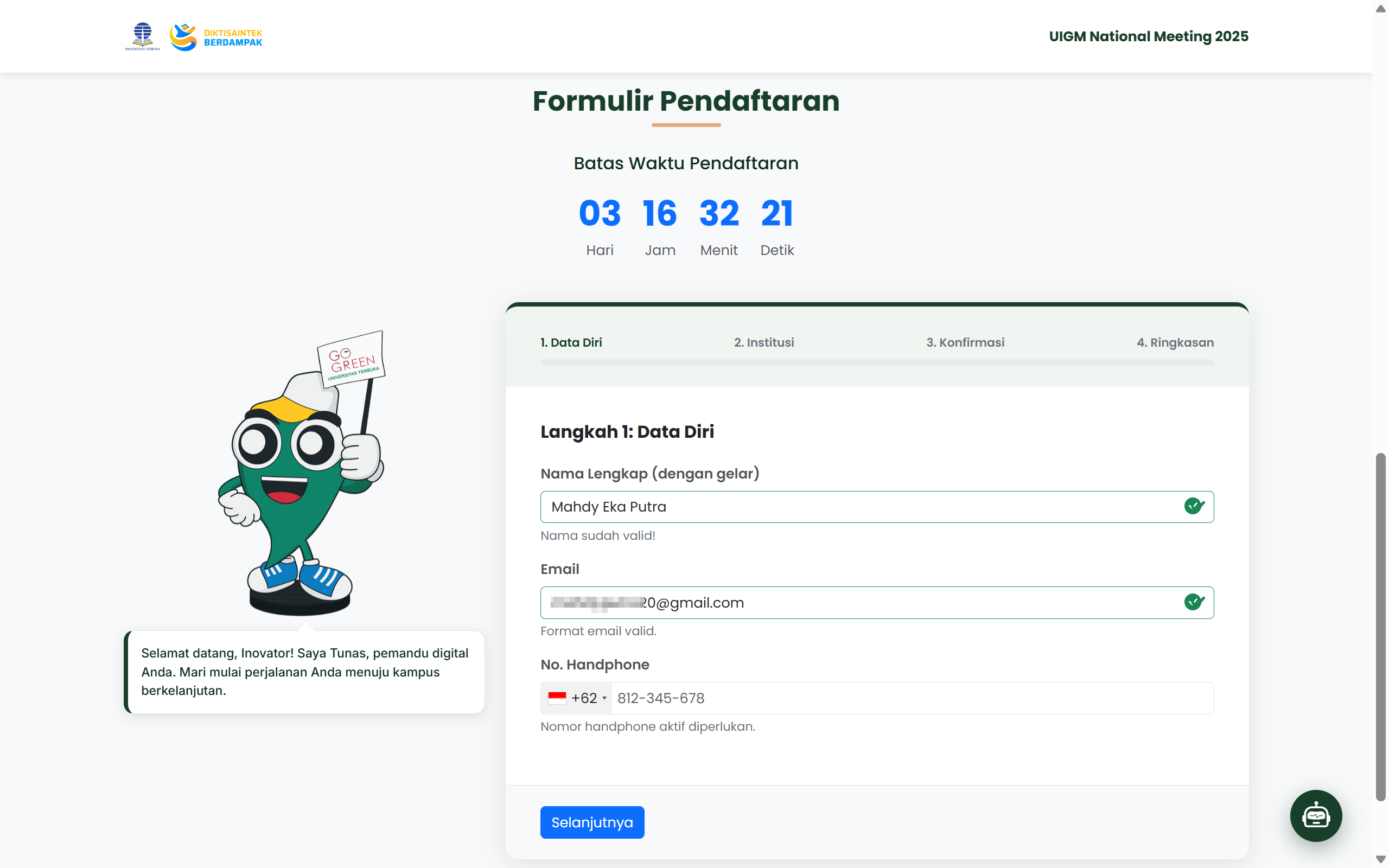 Registration with Self Check-in UI Green Metric x Universitas Terbuka