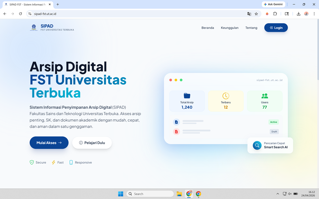 Sistem Informasi Penyimpanan Arsip Digital FST Universitas Terbuka
